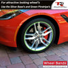 4x Silver Base's 4x Lime Green Pinstripe's / RimPro-Tec® Wheelbands™ car wheel styling kit