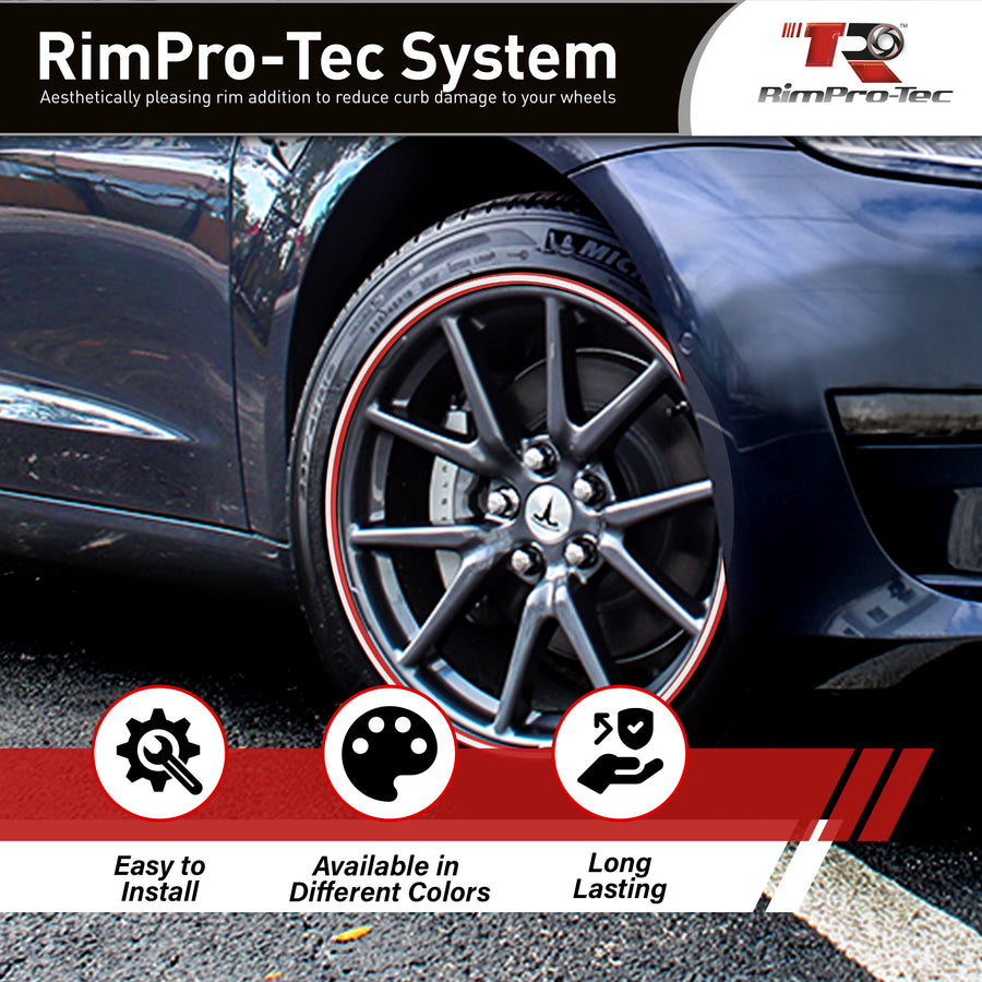 4x Red Base's 4x White Pinstripe's / RimPro-Tec® Wheelbands™ car wheel styling kit