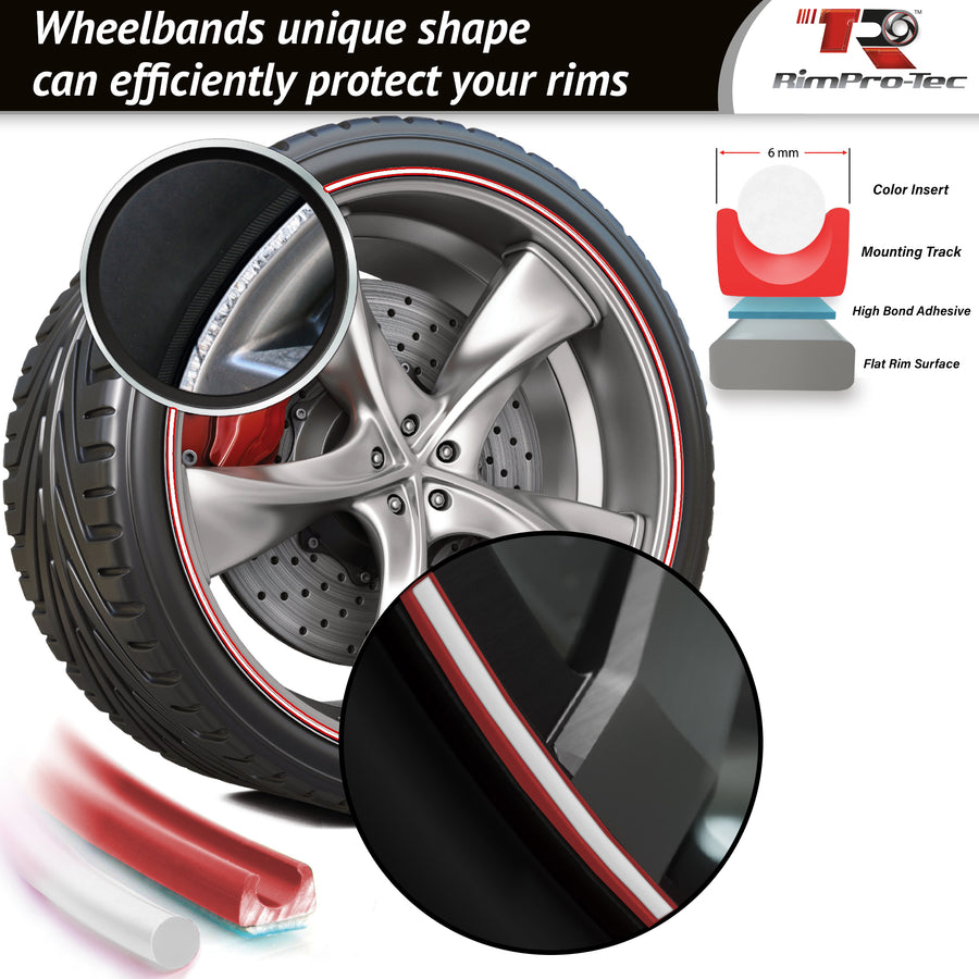 4x Red Base's 4x White Pinstripe's / RimPro-Tec® Wheelbands™ car wheel styling kit
