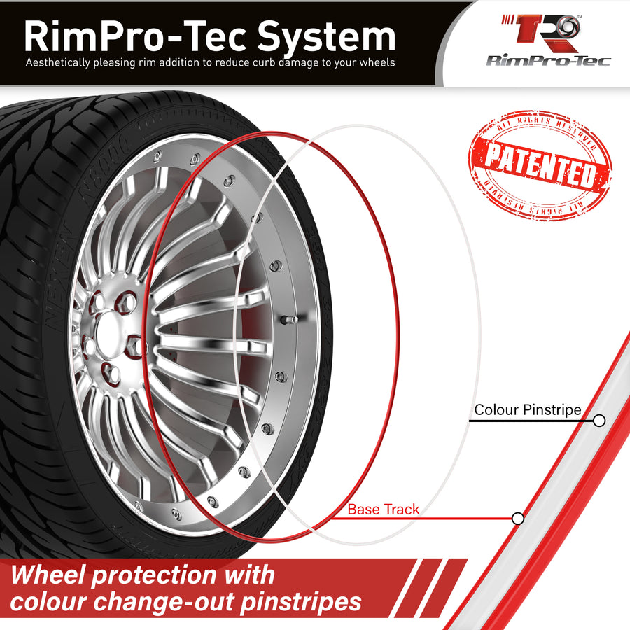 4x Red Base's 4x White Pinstripe's / RimPro-Tec® Wheelbands™ car wheel styling kit
