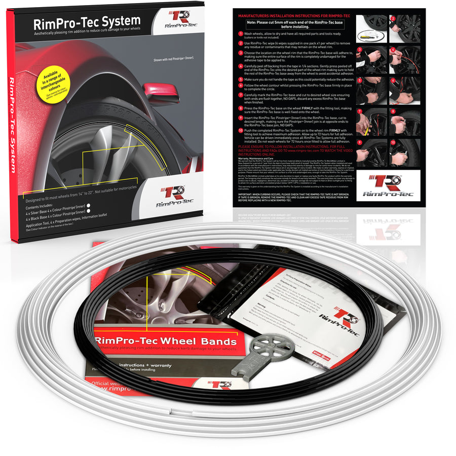 4x White Base's 4x Black Pinstripe's / RimPro-Tec® Wheelbands™ car wheel styling kit