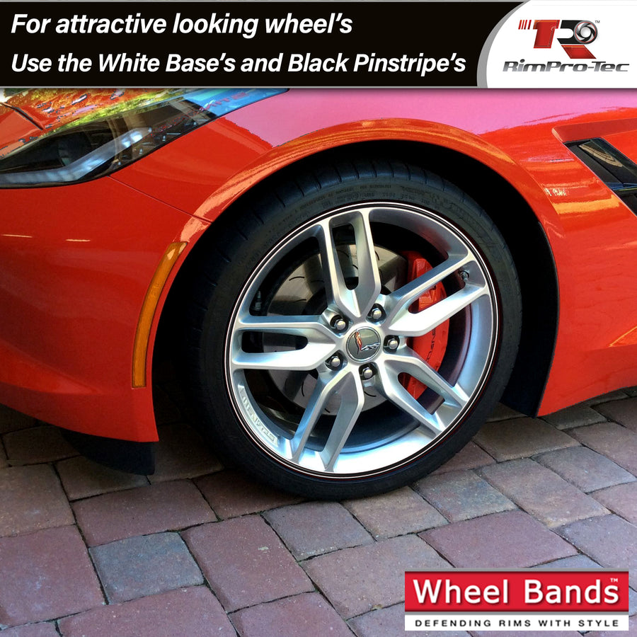 4x White Base's 4x Black Pinstripe's / RimPro-Tec® Wheelbands™ car wheel styling kit
