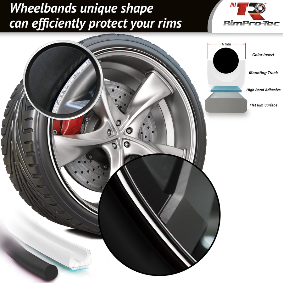 4x White Base's 4x Black Pinstripe's / RimPro-Tec® Wheelbands™ car wheel styling kit