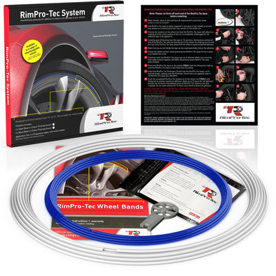 4x White Base's 4x Dark Blue Pinstripe's / RimPro-Tec® Wheelbands™ car wheel styling kit