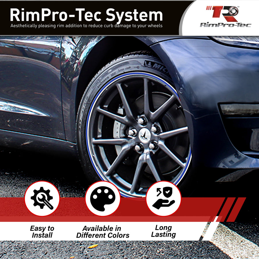 4x White Base's 4x Dark Blue Pinstripe's / RimPro-Tec® Wheelbands™ car wheel styling kit
