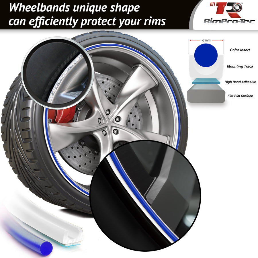 4x White Base's 4x Dark Blue Pinstripe's / RimPro-Tec® Wheelbands™ car wheel styling kit