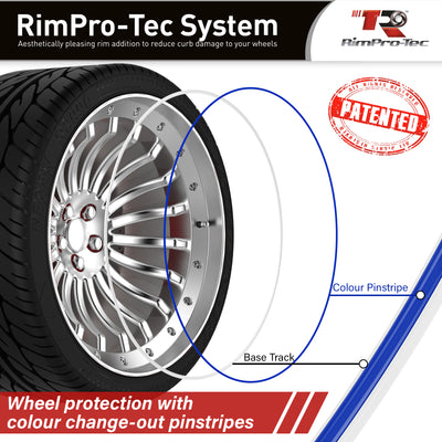 4x White Base's 4x Dark Blue Pinstripe's / RimPro-Tec® Wheelbands™ car wheel styling kit