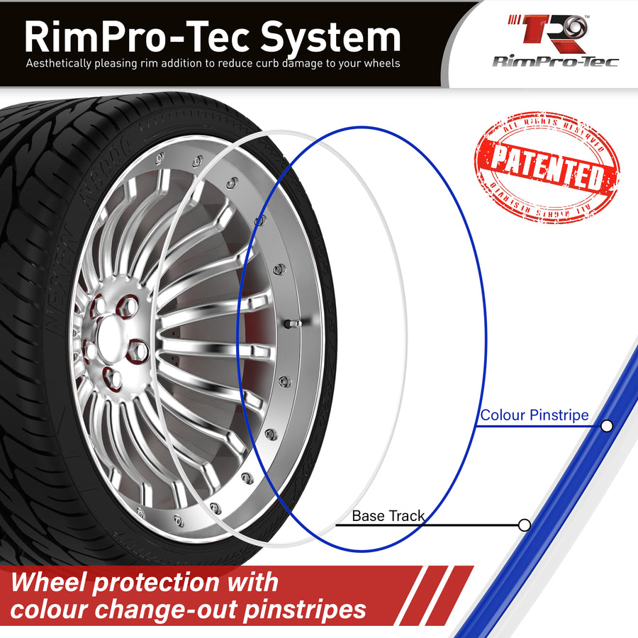 4x White Base's 4x Dark Blue Pinstripe's / RimPro-Tec® Wheelbands™ car wheel styling kit