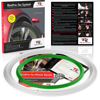 4x White Base's 4x Green Pinstripe's / RimPro-Tec® Wheelbands™ car wheel styling kit