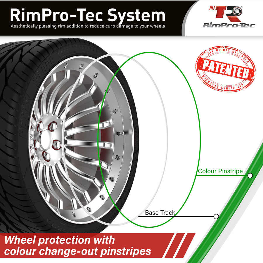4x White Base's 4x Green Pinstripe's / RimPro-Tec® Wheelbands™ car wheel styling kit