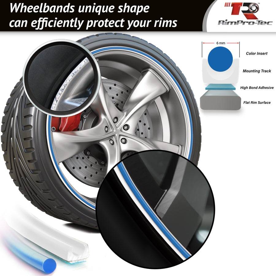 4x White Base's 4x Sky Blue Pinstripe's / RimPro-Tec® Wheelbands™ car wheel styling kit