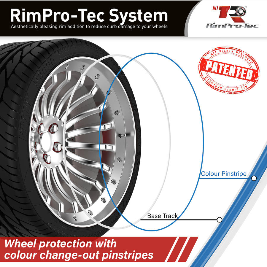 4x White Base's 4x Sky Blue Pinstripe's / RimPro-Tec® Wheelbands™ car wheel styling kit