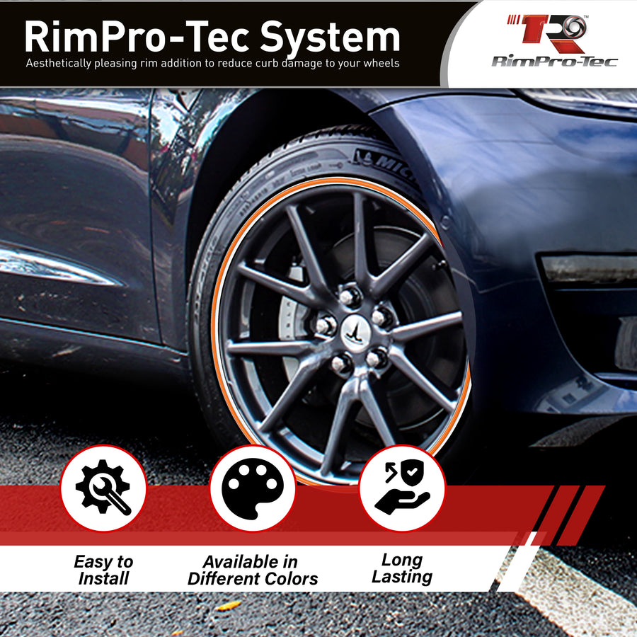 4x White Base's 4x Orange Pinstripe's / RimPro-Tec® Wheelbands™ car wheel styling kit