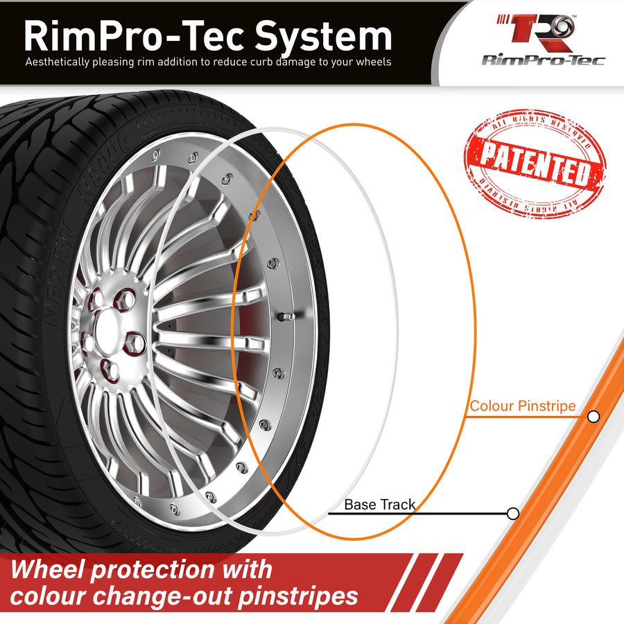 4x White Base's 4x Orange Pinstripe's / RimPro-Tec® Wheelbands™ car wheel styling kit
