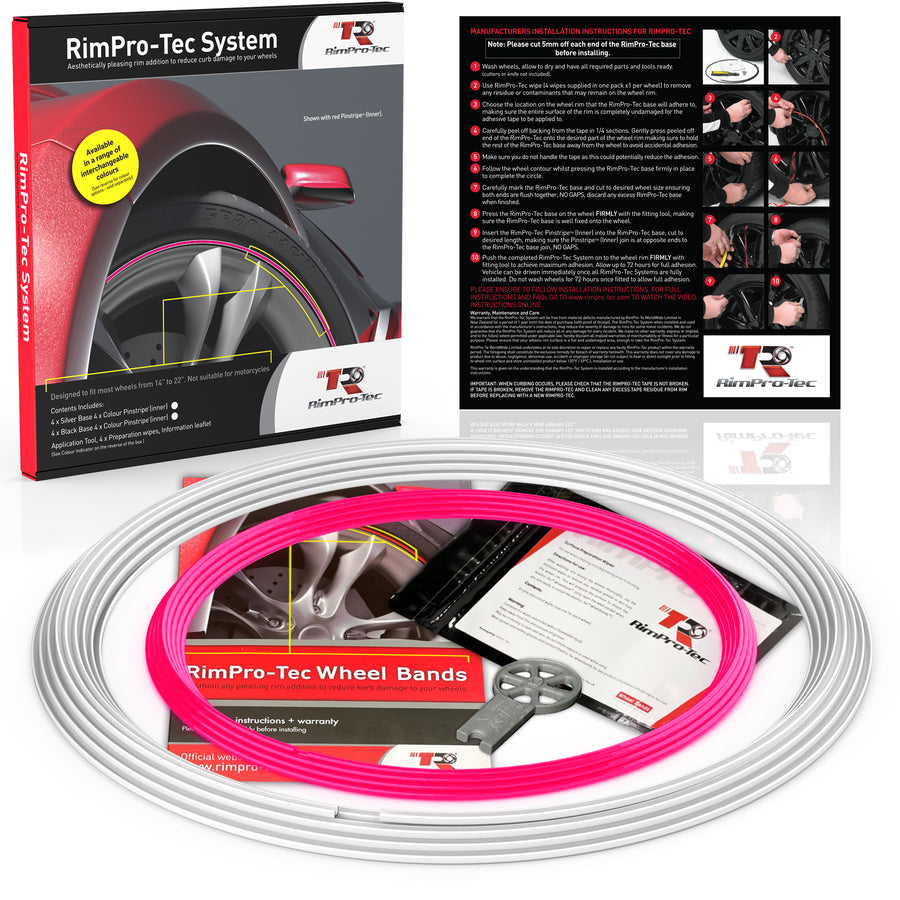 4x White Base's 4x Pink Pinstripe's / RimPro-Tec® Wheelbands™ car wheel styling kit