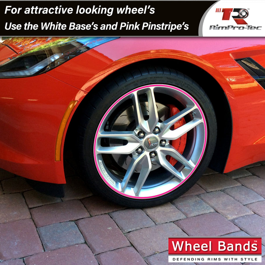 4x White Base's 4x Pink Pinstripe's / RimPro-Tec® Wheelbands™ car wheel styling kit