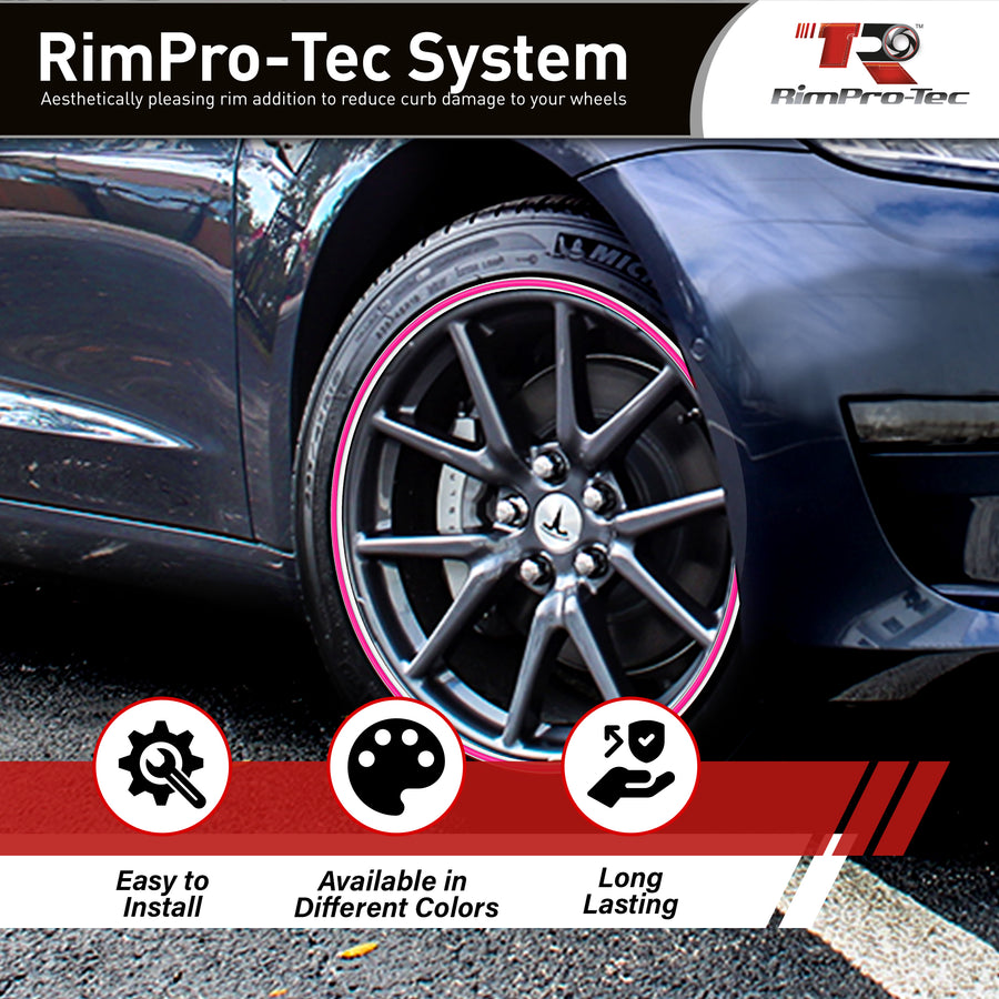 4x White Base's 4x Pink Pinstripe's / RimPro-Tec® Wheelbands™ car wheel styling kit