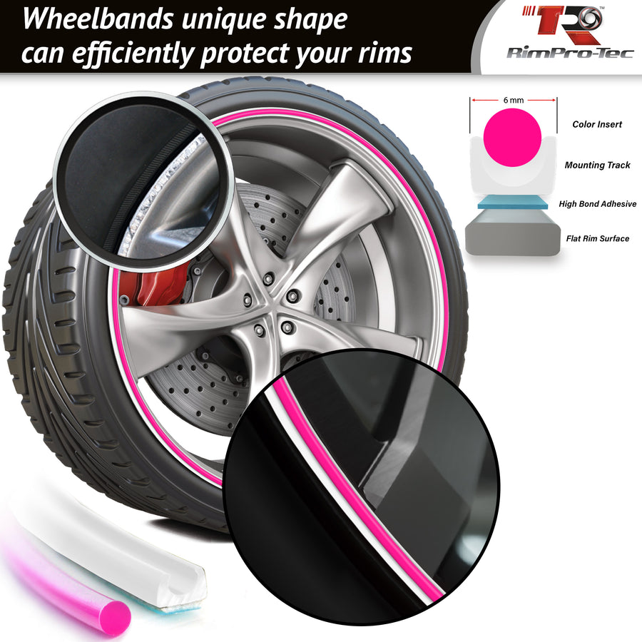 4x White Base's 4x Pink Pinstripe's / RimPro-Tec® Wheelbands™ car wheel styling kit