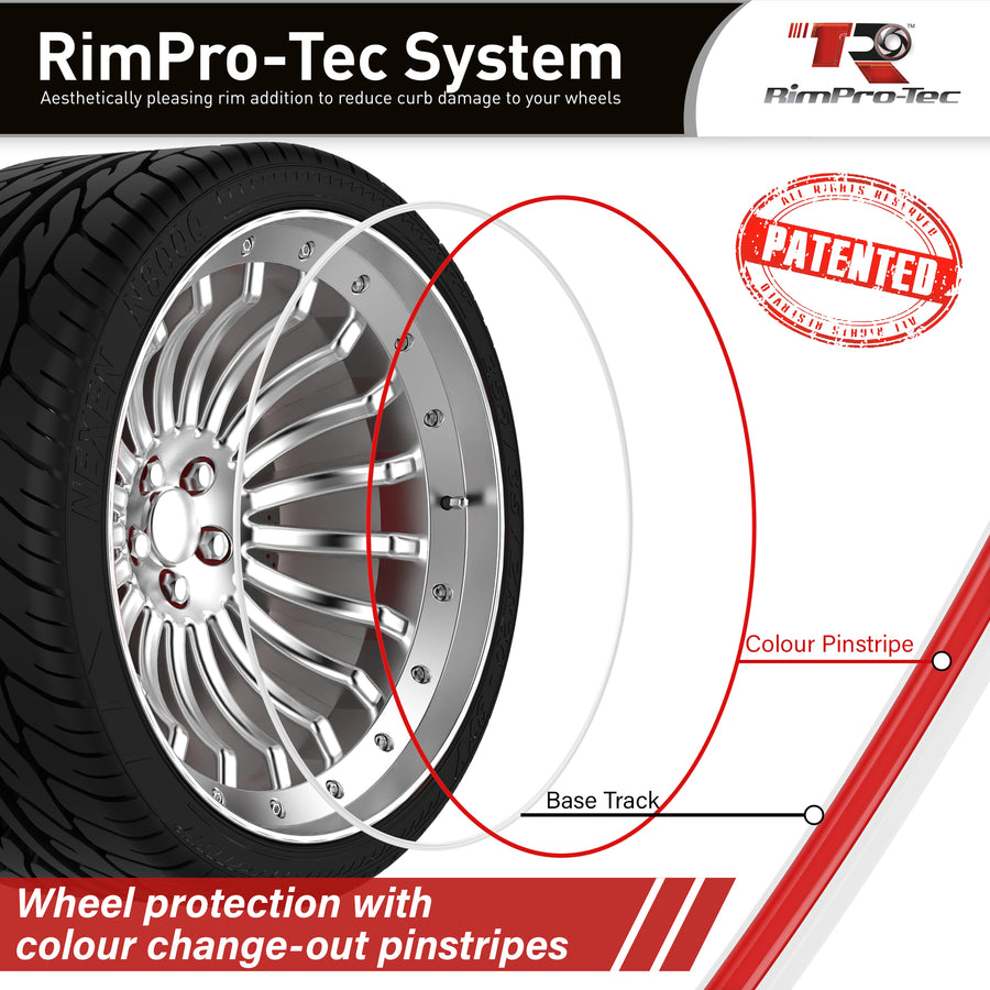 4x White Base's 4x Red Pinstripe's / RimPro-Tec® Wheelbands™ car wheel styling kit