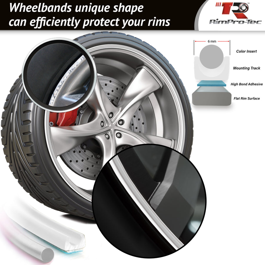 4x White Base's 4x Silver Pinstripe's / RimPro-Tec® Wheelbands™ car wheel styling kit