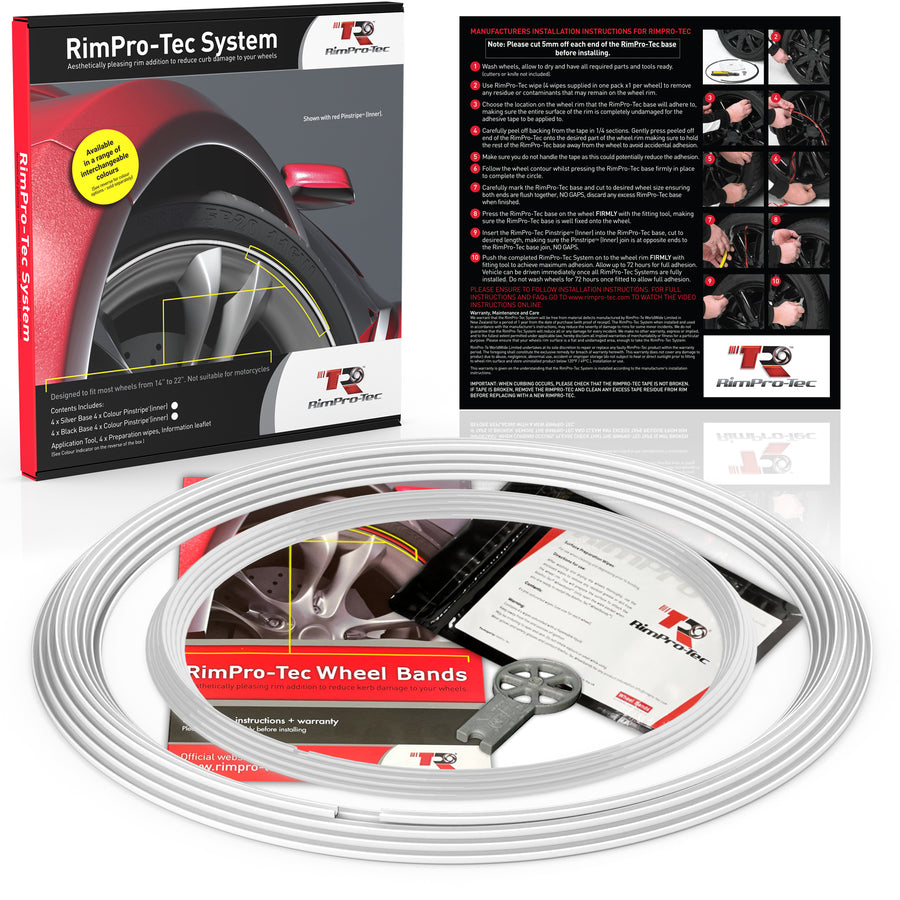 4x White Base's 4x White Pinstripe's / RimPro-Tec® Wheelbands™ car wheel styling kit