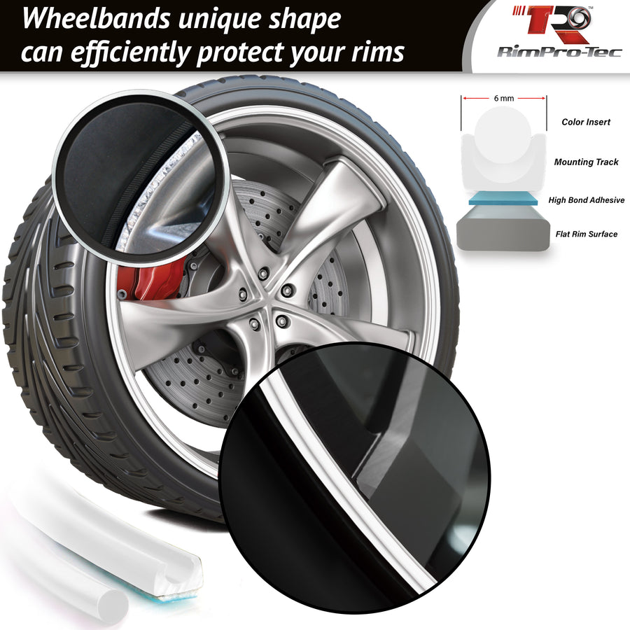 4x White Base's 4x White Pinstripe's / RimPro-Tec® Wheelbands™ car wheel styling kit