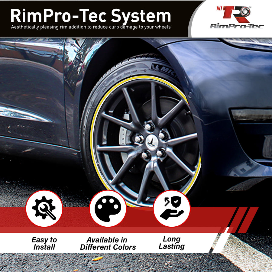 4x White Base's 4x Yellow Pinstripe's / RimPro-Tec® Wheelbands™ car wheel styling kit