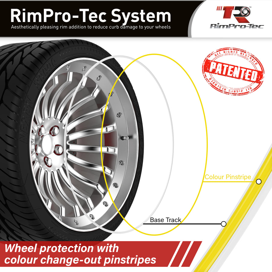 4x White Base's 4x Yellow Pinstripe's / RimPro-Tec® Wheelbands™ car wheel styling kit