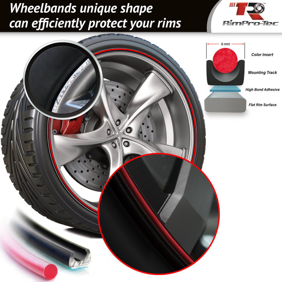 4x Black Base's 4x Red Pinstripe's / RimPro-Tec® Wheelbands™ car wheel styling kit