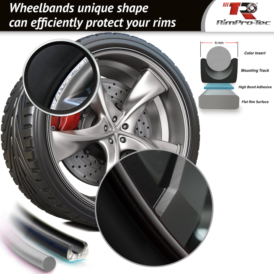 4x Black Base's 4x Silver Pinstripe's / RimPro-Tec® Wheelbands™ car wheel styling kit