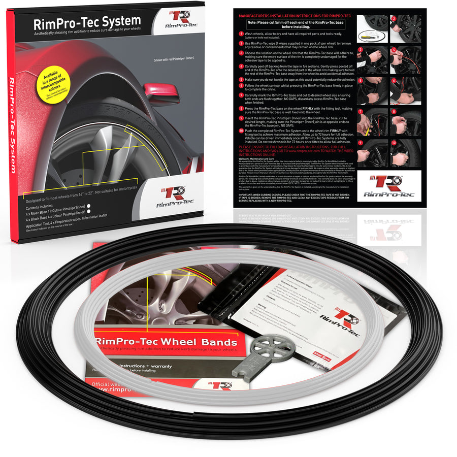 4x Black Base's 4x White Pinstripe's / RimPro-Tec® Wheelbands™ car wheel styling kit