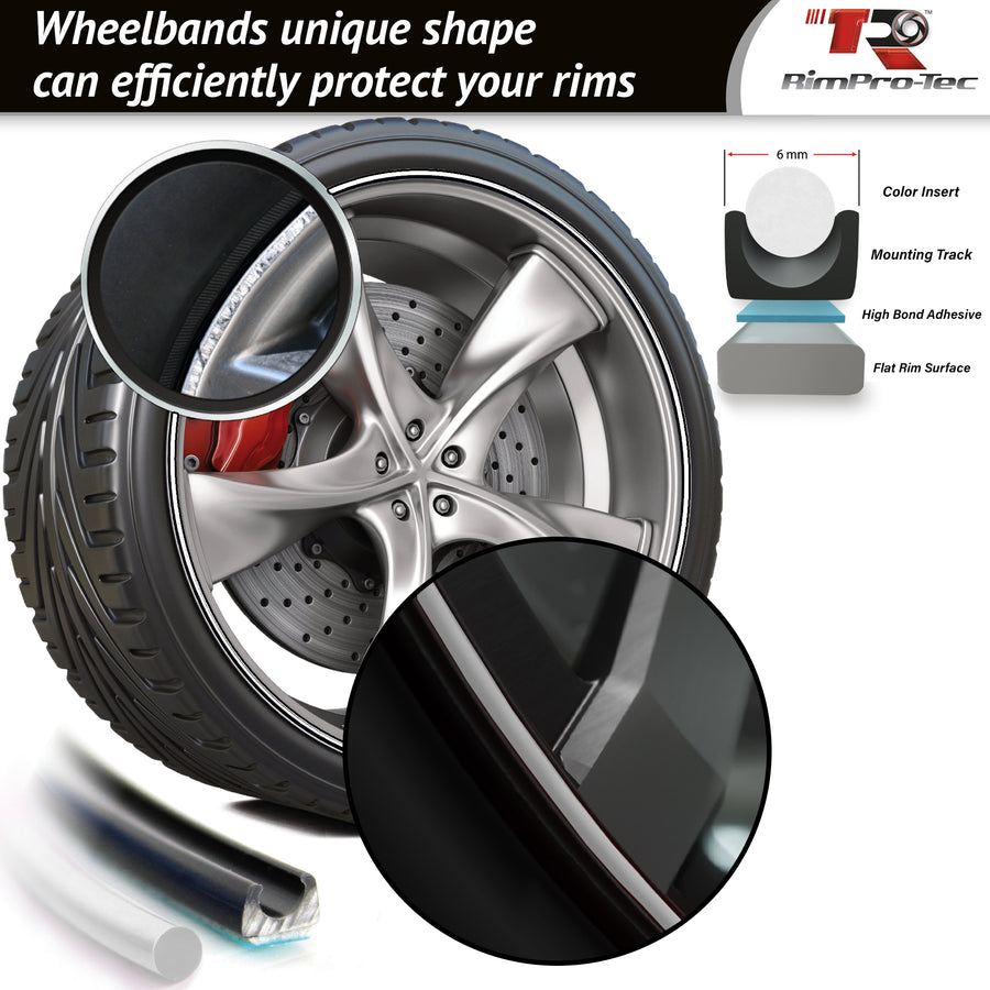 4x Black Base's 4x White Pinstripe's / RimPro-Tec® Wheelbands™ car wheel styling kit