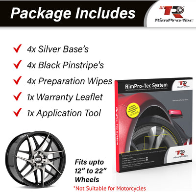 4x Silver Base's 4x Black Pinstripe's / RimPro-Tec® Wheelbands™ car wheel styling kit