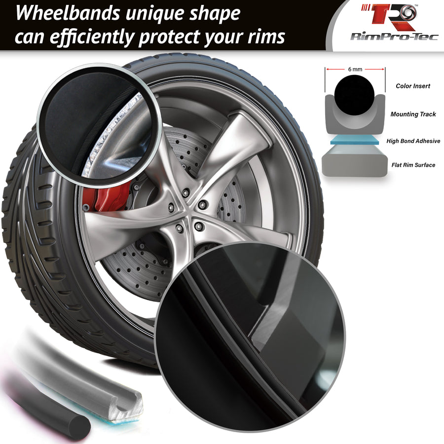 4x Silver Base's 4x Black Pinstripe's / RimPro-Tec® Wheelbands™ car wheel styling kit