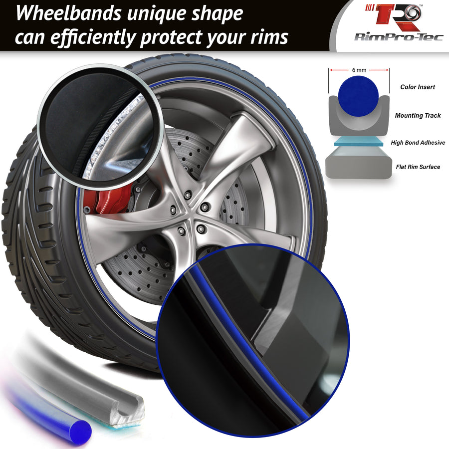4x Silver Base's 4x Dark Blue Pinstripe's / RimPro-Tec® Wheelbands™ car wheel styling kit