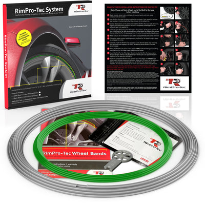 4x Silver Base's 4x Dark Green Pinstripe's / RimPro-Tec® Wheelbands™ car wheel styling kit