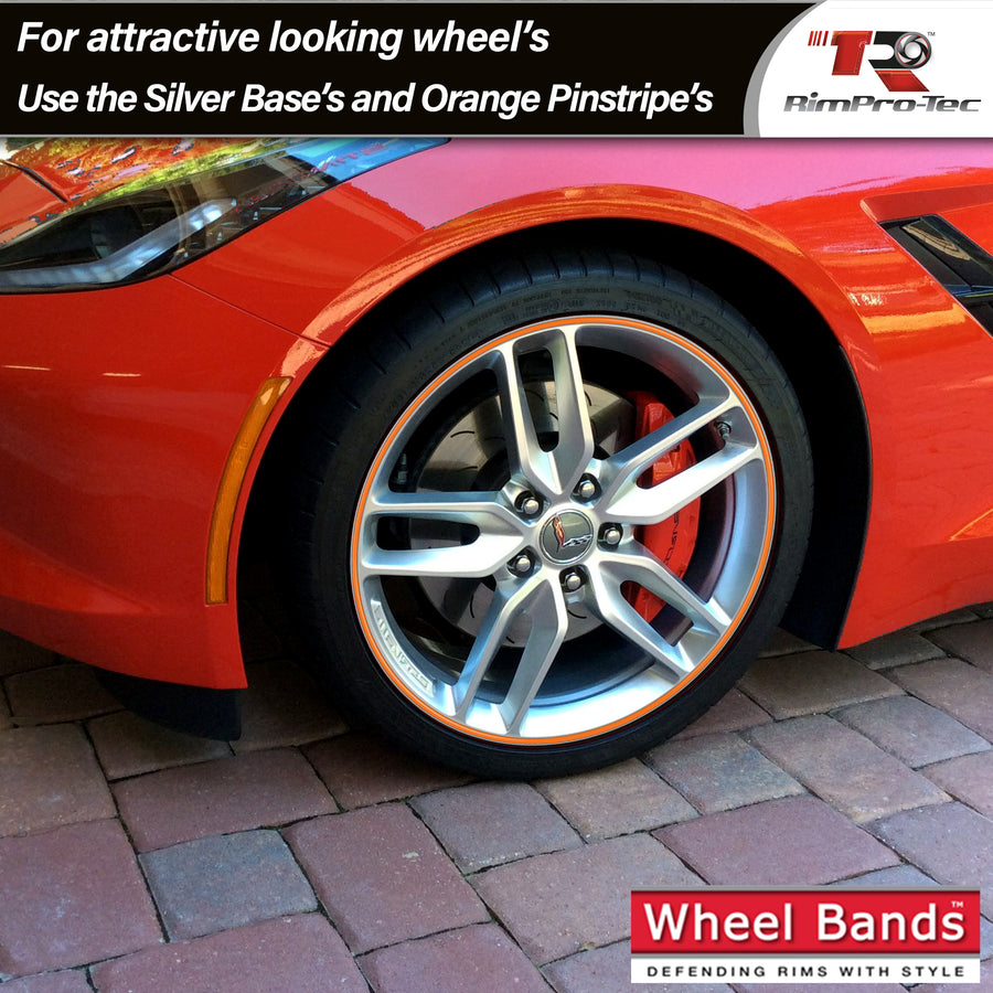 4x Silver Base's 4x Orange Pinstripe's / RimPro-Tec® Wheelbands™ car wheel styling kit