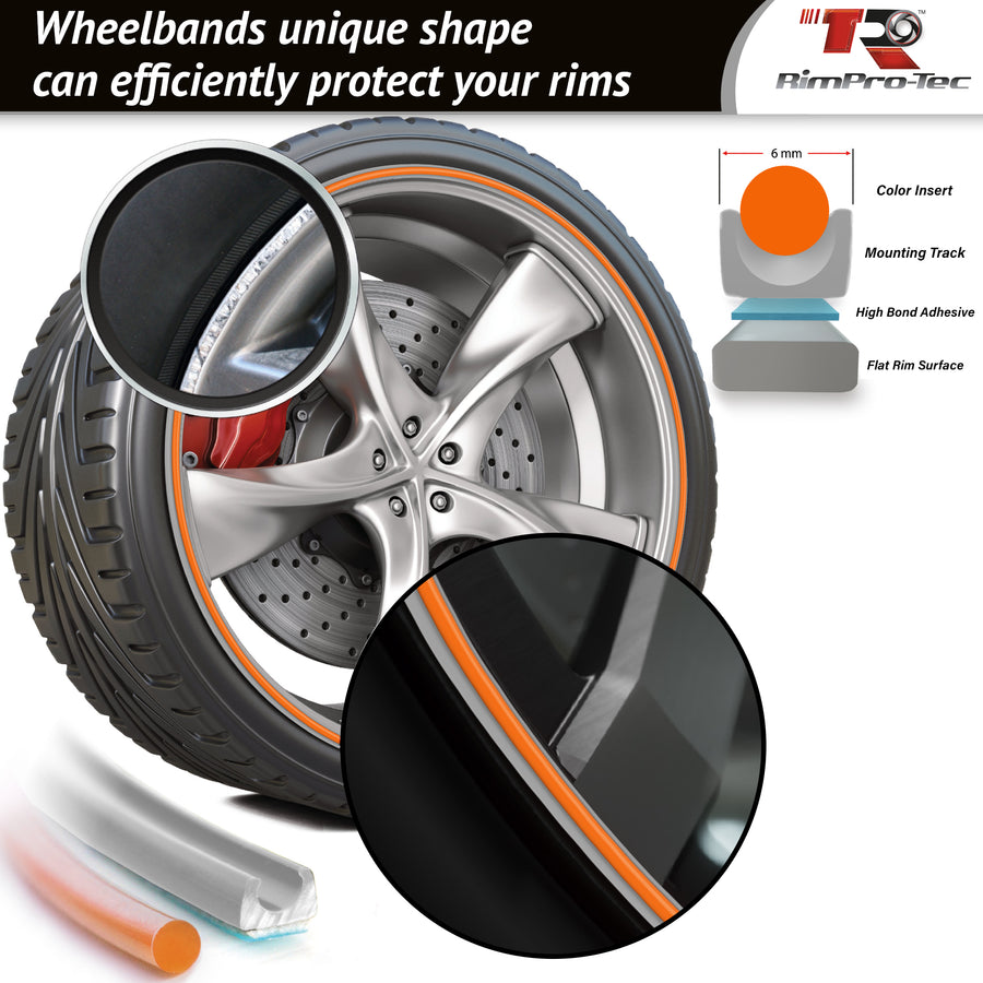 4x Silver Base's 4x Orange Pinstripe's / RimPro-Tec® Wheelbands™ car wheel styling kit