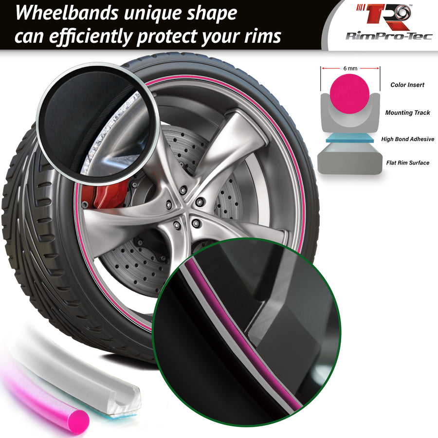 4x Silver Base's 4x Pink Pinstripe's / RimPro-Tec® Wheelbands™ car wheel styling kit