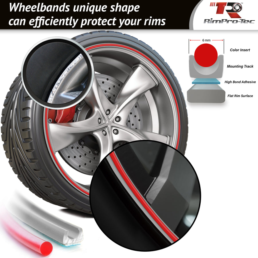 4x Silver Base's 4x Red Pinstripe's / RimPro-Tec® Wheelbands™ car wheel styling kit
