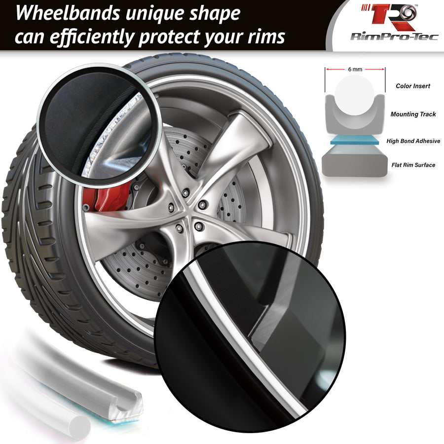 4x Silver Base's 4x White  Pinstripe's / RimPro-Tec® Wheelbands™ car wheel styling kit